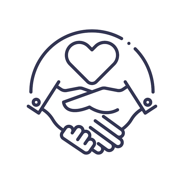 Dos manos estrechando con un corazón por encima que simboliza la empatía y la conexión