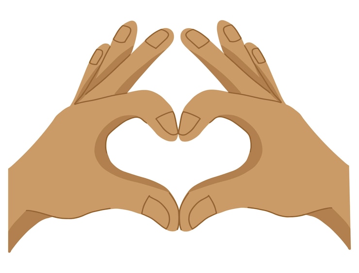 Vector dos manos haciendo gesto de signo de corazón con los dedos ilustración vectorial en estilo simple de dibujos animados planos