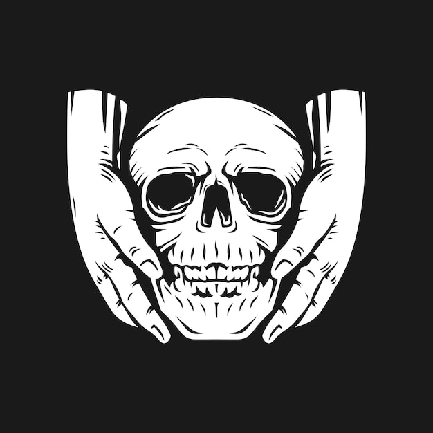 dos manos llevando el cráneo. diseño de camiseta y tatuaje.