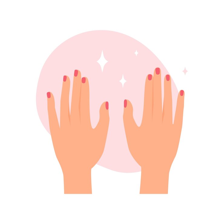 Vector dos manos de mujer con hermosa manicura y esmalte de uñas rojo