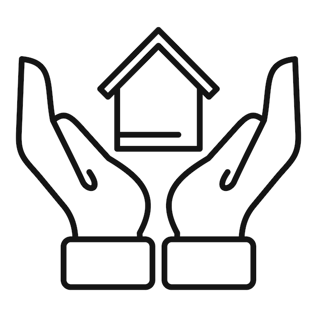 Dos manos protegiendo el icono de la casa para el negocio de seguros o bienes raíces