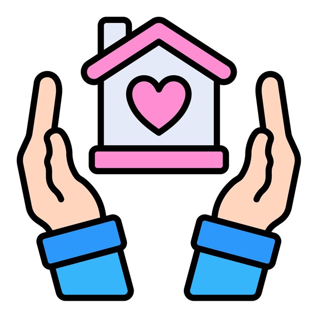 dos manos sosteniendo una casa con un corazón en la parte superior
