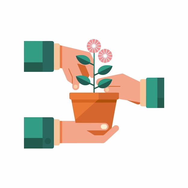 dos manos sosteniendo una planta con una planta en el medio