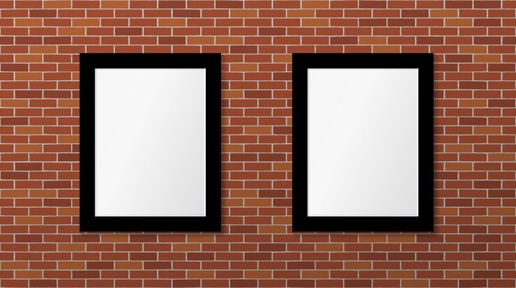 Vector dos marcos negros en una pared de ladrillo vector mock up gallery