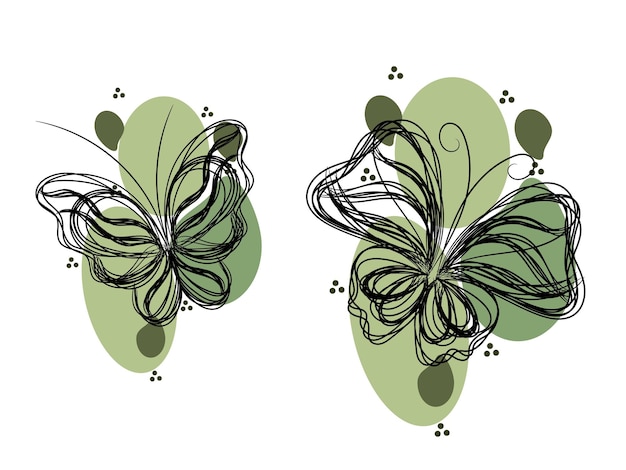 Vector dos mariposas con patrones verdes y blancos en ellos