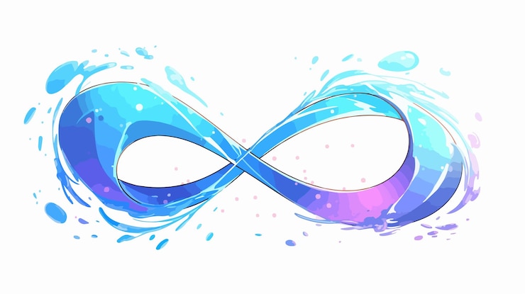 Vector dos máscaras con colores azules y púrpuras y una con un salto de agua púrpura y azul