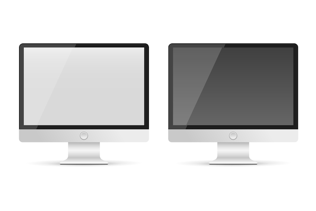 Dos monitores de computadora realistas. pantalla brillante para banner.