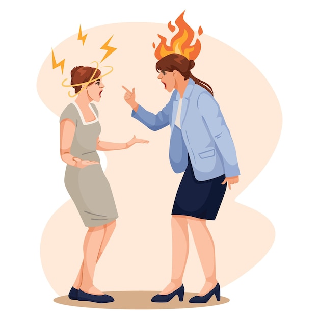 Dos mujeres discutiendo con expresiones acentuadas Ilustración vectorial