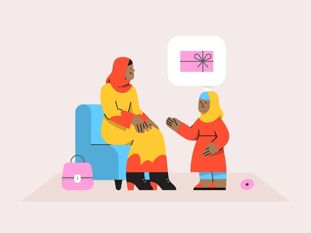dos mujeres están sentadas en un sofá y una tiene un regalo rosa en la mano