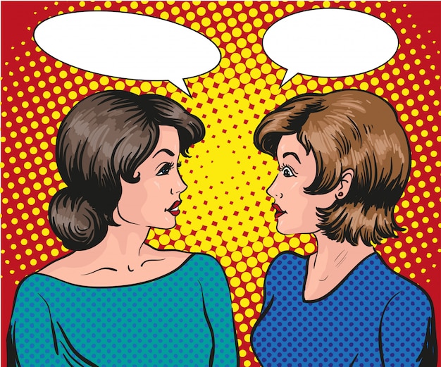 Dos mujeres hablan entre sí. Burbuja de diálogo.