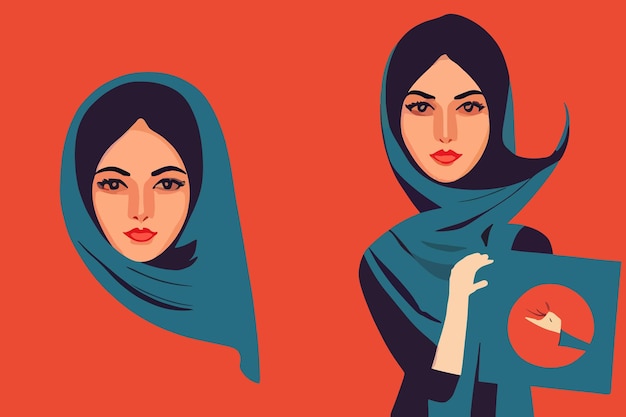 Vector dos mujeres iraníes con hijab y sheila protestan por la libertad de las mujeres en irán