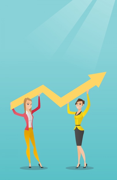 Dos mujeres de negocios con gráfico de crecimiento.
