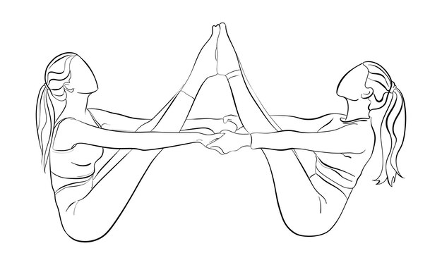 Dos mujeres practicando el boceto de yoga