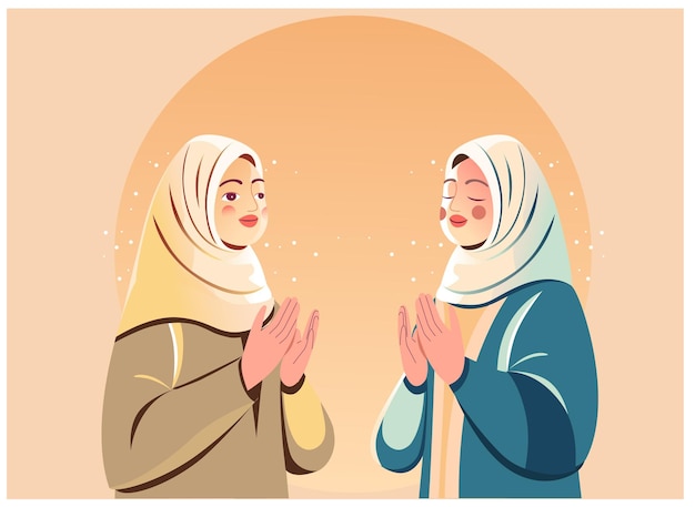 Vector dos musulmanes hijab rezando