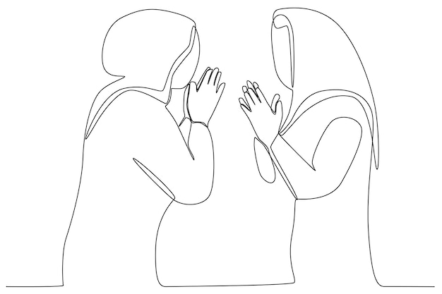 Dos musulmanes saludándose mutuamente Silaturahim dibujo en línea