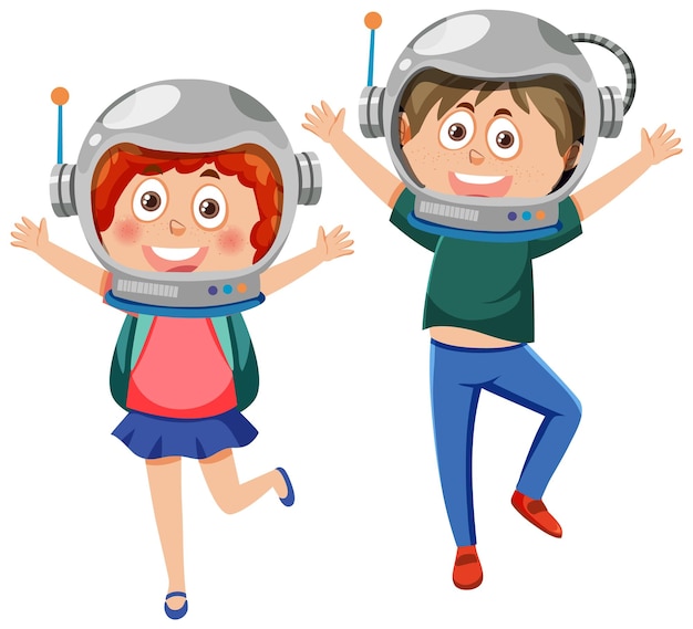 Dos niños con cascos de astronauta