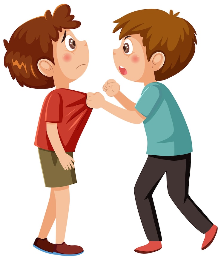 Vector dos niños discutiendo sobre fondo blanco.
