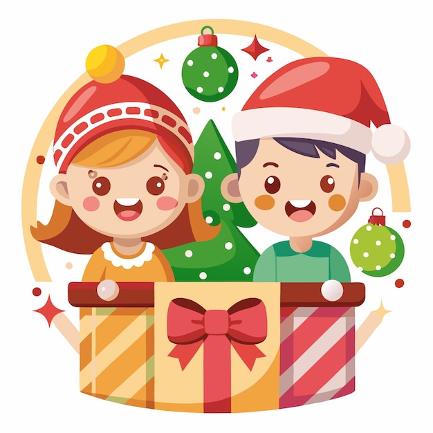 Dos niños felices con regalos sonriendo