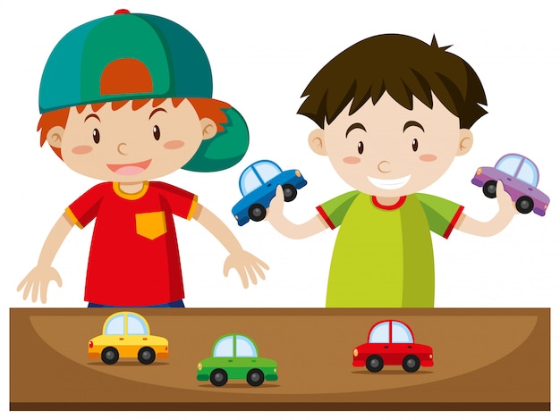 Vector dos niños jugando con carros