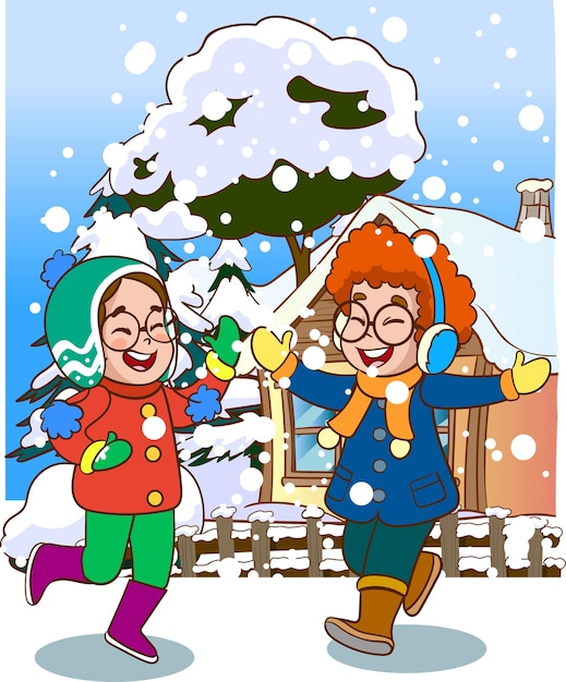 Dos niños jugando en la nieve.