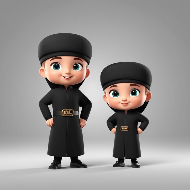 Dos niños kuwaitíes en traje negro vector 3D