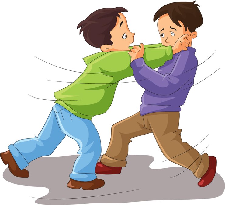 Vector dos niños peleando entre sí ilustración vectorial