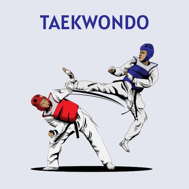 Dos niños peleando en el vector de ilustración de la competencia de taekwondo