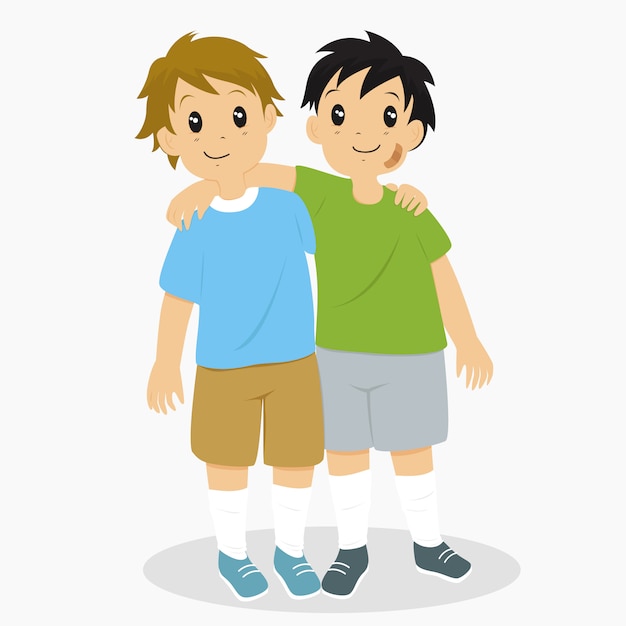 Dos niños pequeños abrazados. vector de personaje de mejores amigos |  Vector Premium