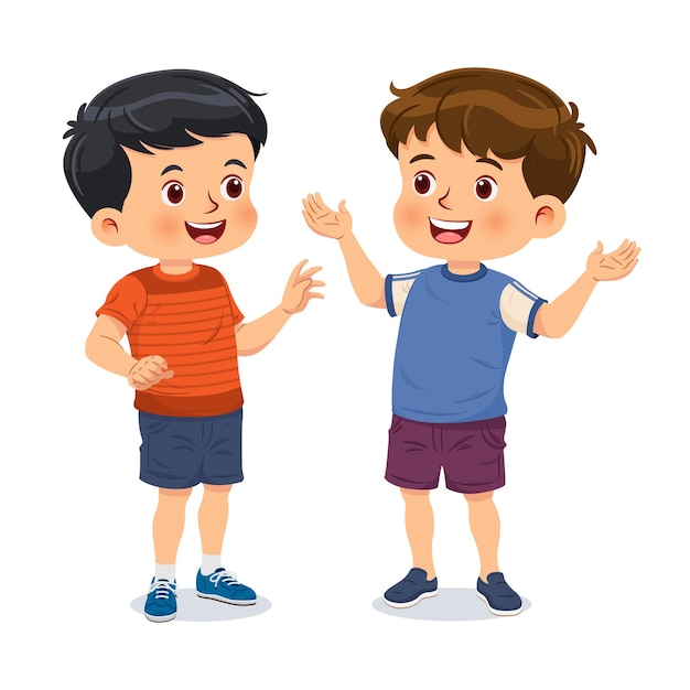 Dos niños pequeños se divierten hablando juntos Personajes de dibujos animados vector aislado sobre fondo blanco
