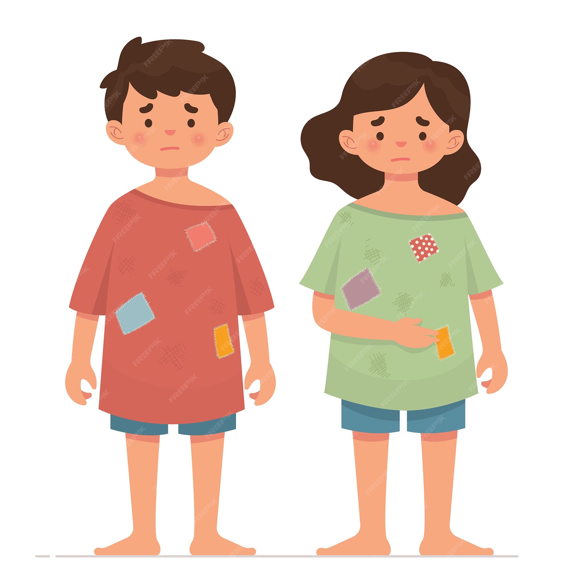 Dos niños pobres con ropa sucia. | Vector Premium