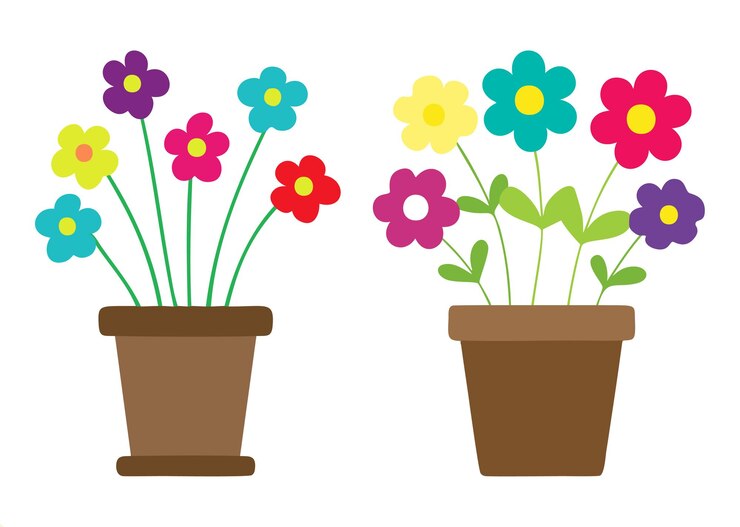 Vector dos ollas de flores con flores en ellas