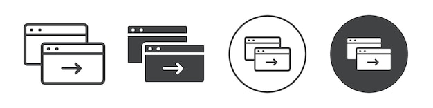 Dos páginas web una al lado de la otra con un icono de flecha y un contorno de logotipo vectorial
