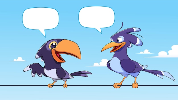 Dos pájaros de dibujos animados hablando por un cable