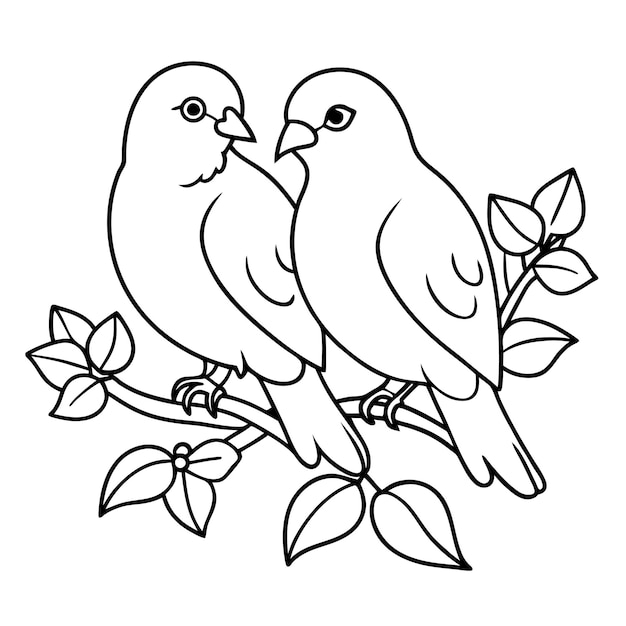 dos pájaros en una rama con un dibujo blanco y negro de un pájaro