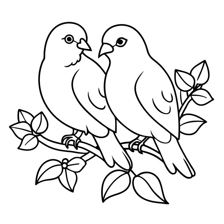 Vector dos pájaros en una rama con un dibujo blanco y negro de un pájaro