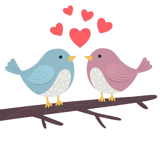 Dos pájaros en la rama Ilustración vectorial de la tarjeta del día de San Valentín