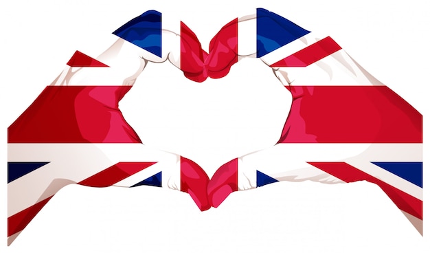 Dos palmas hacen forma de corazón. bandera británica