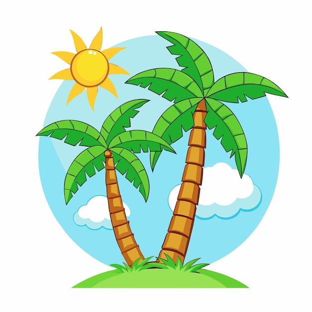 Dos palmeras Ilustración animada de vacaciones aisladas sobre un fondo blanco 15