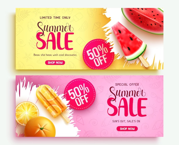 Dos pancartas para una venta de verano.
