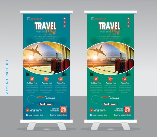 dos pancartas para viajes y viajes se muestran mundo de viajes