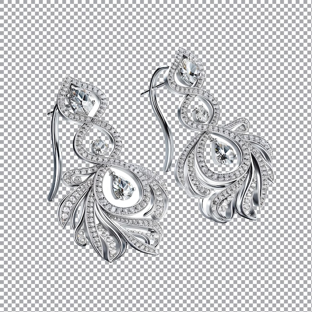 Dos pendientes con diamantes en un fondo transparente
