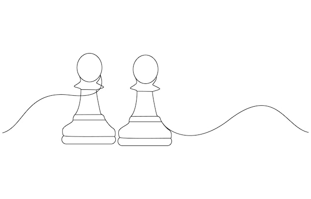 Dos peones de ajedrez en el arte de la línea continua
