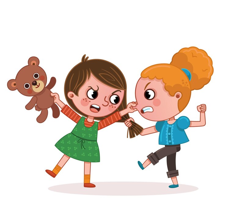 Vector dos personajes de chicas de dibujos animados están luchando contra la ilustración vectorial