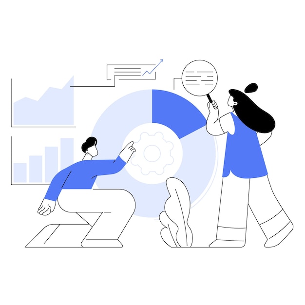Dos personas analizando datos gráficos de pie trabajo en equipo de negocios