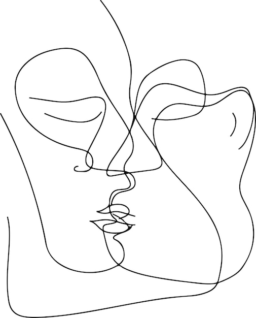 Dos personas besándose dibujo abstracto a mano ilustración de arte de línea