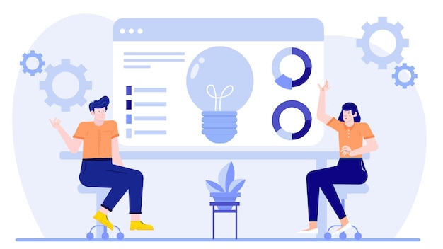 Dos personas en un equipo de negocios están discutiendo y hablando sobre ideas y estrategias de negocio