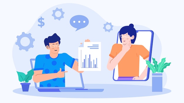 Dos personas en un equipo de negocios están hablando de negocios en un espacio de coworking moderno y creativo