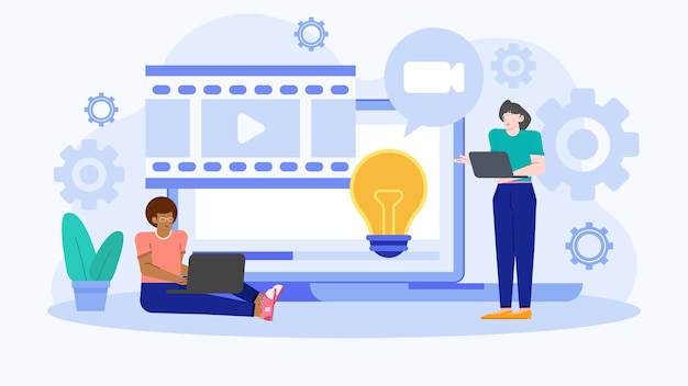 Dos personas en equipos creativos están trabajando en diseño gráfico, marketing y redes sociales.