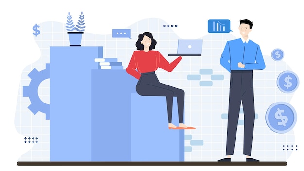 Dos personas están explicando sobre el aumento de los negocios