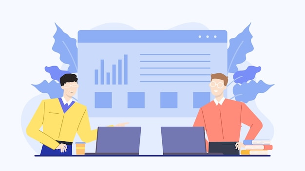 Dos personas están explicando sobre el aumento de los negocios
